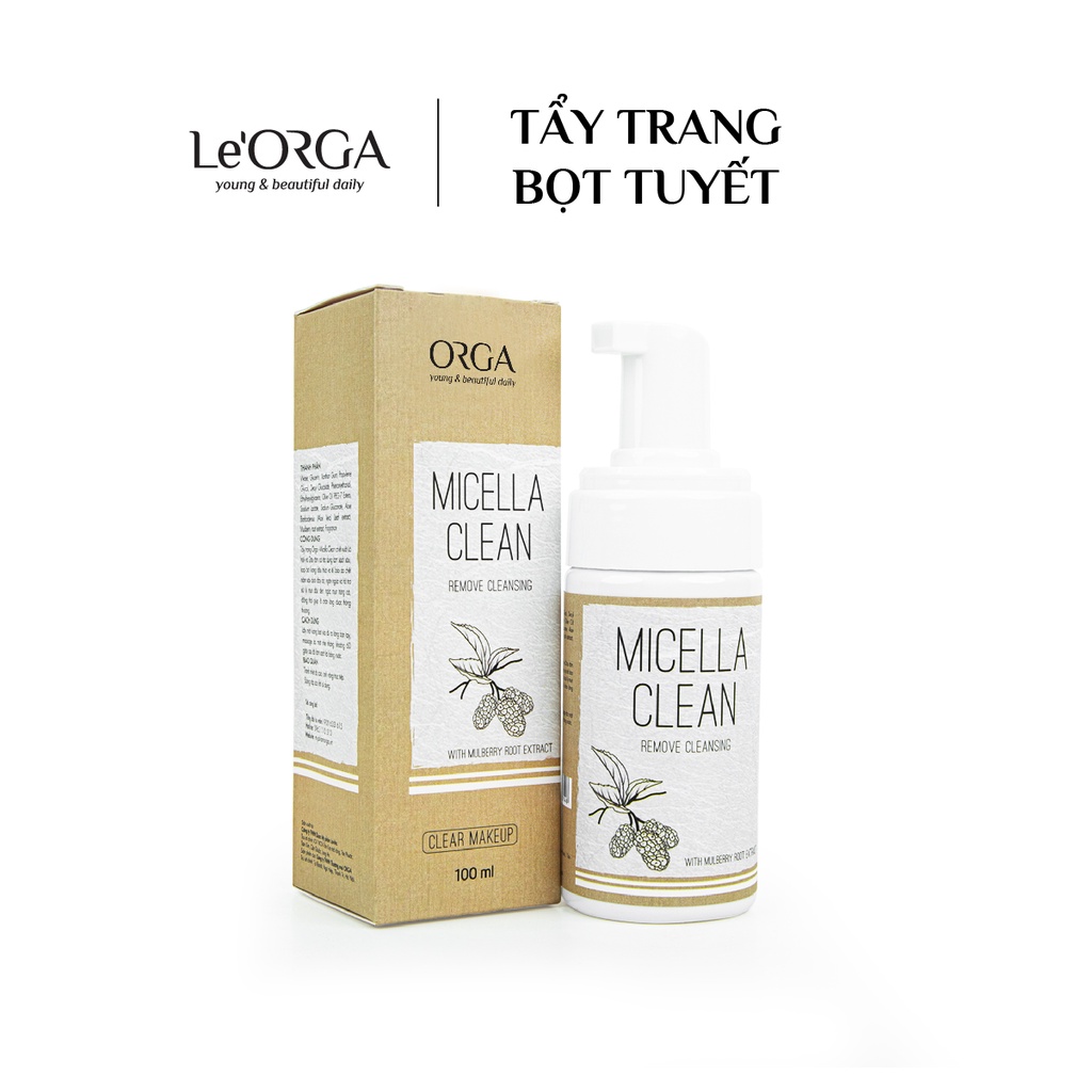 Tẩy Trang Bọt Tuyết Le'Orga - 2 in 1 Nước Làm Sạch Và ngừa mụn Cho Da Dầu, Da Mụn, Da Nhạy Cảm 100ml