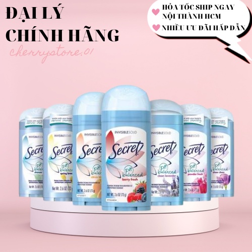 🍒CHERRY🍒 Lăn Nách Khử Mùi Secret USA Cho Nữ Invisible Solid