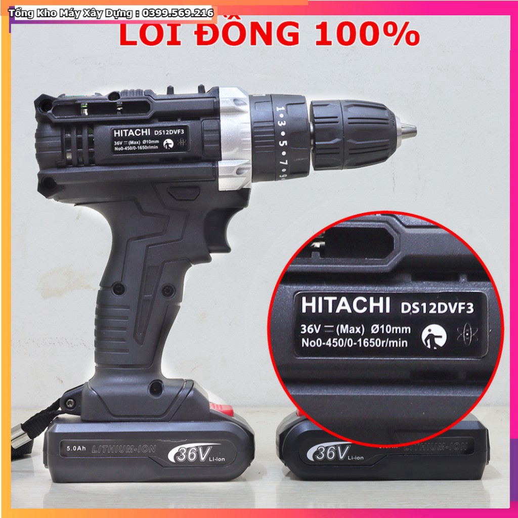 HOT ƯU ĐÃI Máy khoan Hitachi 36V phụ kiện 24 chi tiết - Có búa khoan tường + Bộ phụ kiện 24 chi tiết - khoan tường  HỖ T
