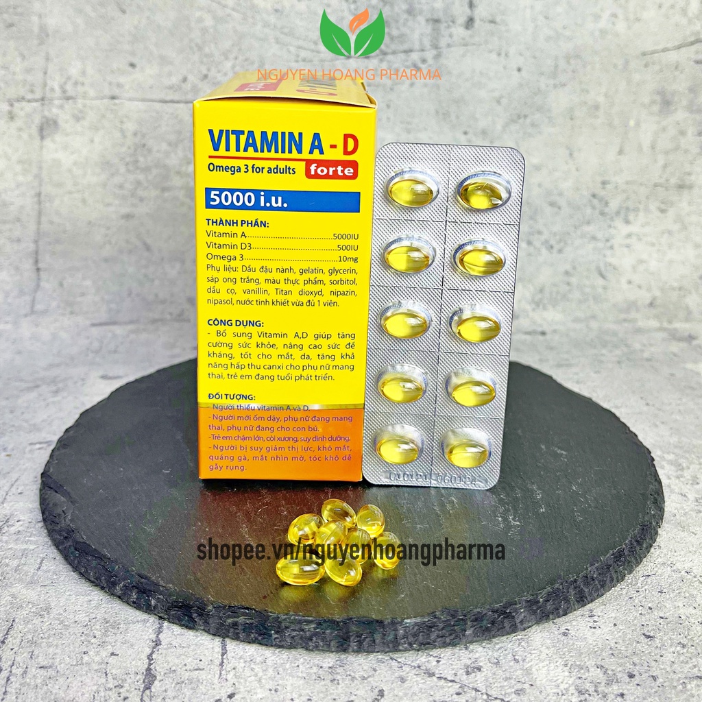 Viên uống Vitamin AD, Omega 3 bổ sung vitamin giảm nguy cơ khô mắt, mỏi mắt, còi xương, hỗ trợ đẹp da, Hộp 100 Viê