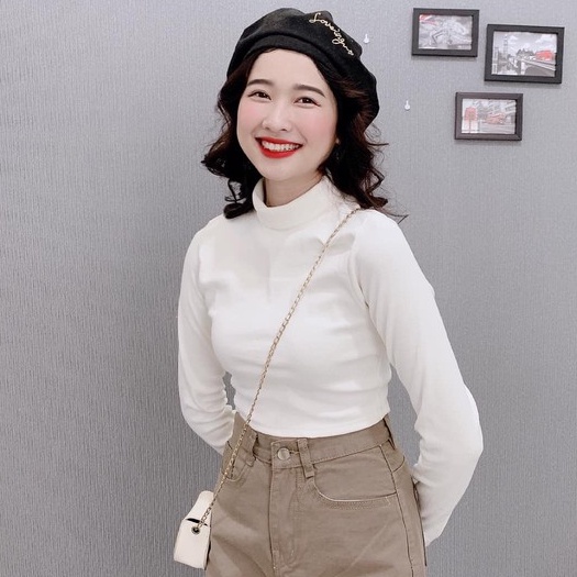 Áo Thun Cổ Lọ Dài Tay Giữ Nhiệt Chất Cotton Co Giãn 4 Chiều Freesize