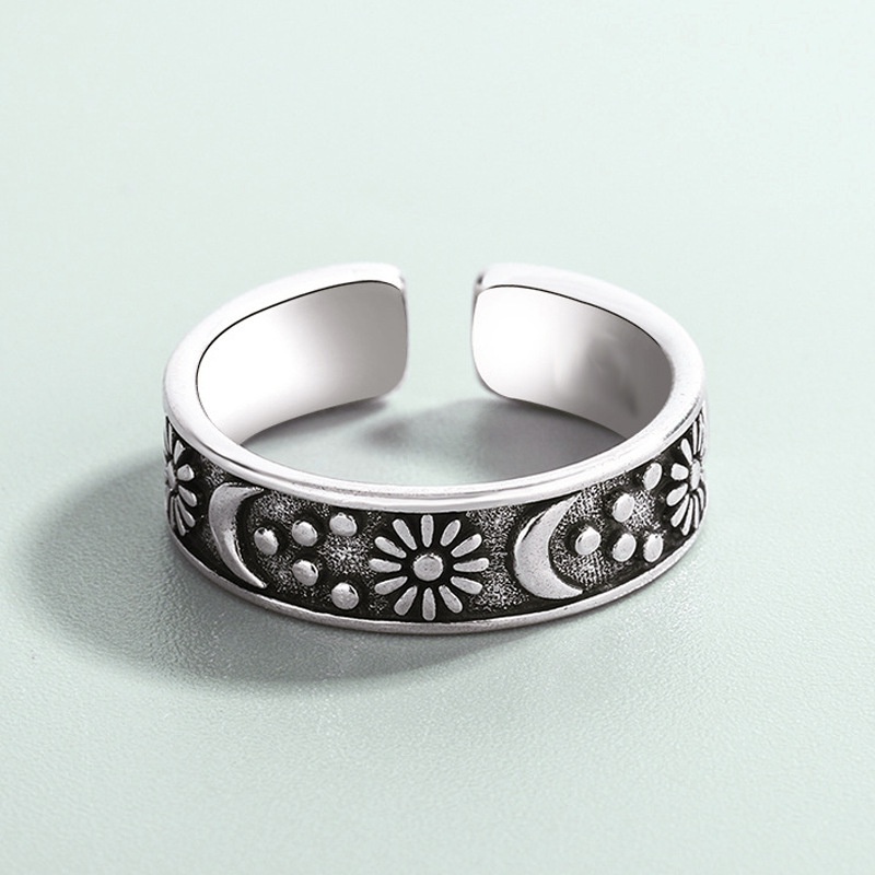 Nhẫn nam nữ tròn Loki Accessories màu bạc thời trang chất Titan đẹp đơn giản không gỉ - Nhẫn Sun &amp; Moon