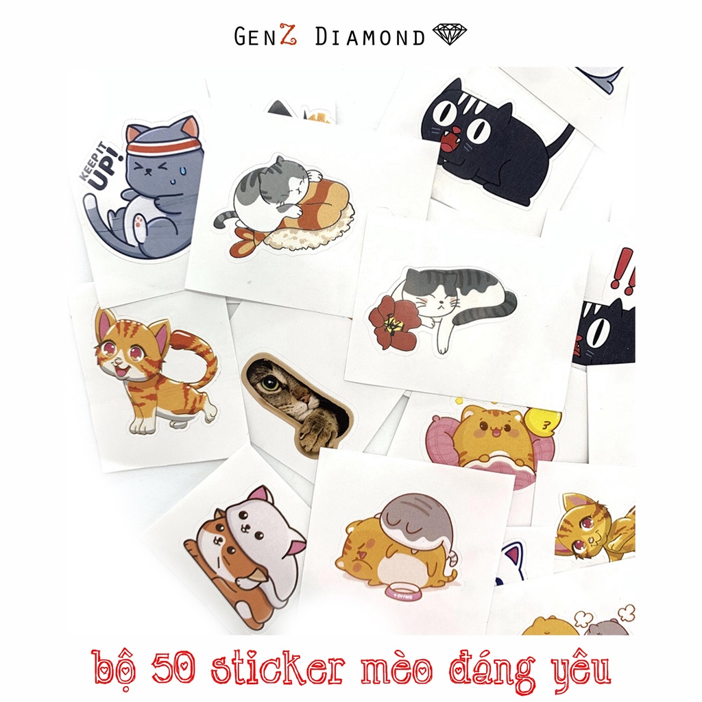 Sticker mèo cute GenZ Diamond, dán trang trí laptop, mũ bảo hiểm, vali, xe ga...