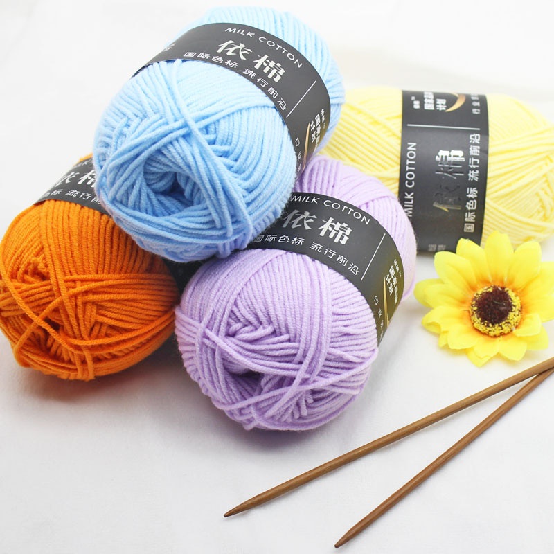 Cuộn Len cotton Mềm Mịn Đan Đồ Thủ Công 4 Sợi 50G