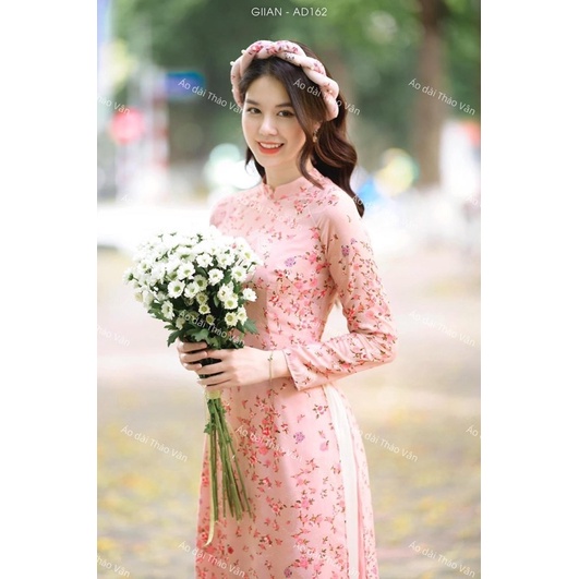 Áo dài nữ 4 tà hoa nhí màu hồng thiết kế nhẹ nhàng thanh lịch -TV218