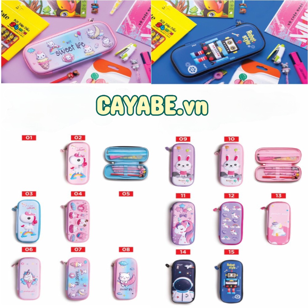 HỘP ĐỰNG BÚT CAYABE EVA IN HOẠT HÌNH 3D NỔI QUE KEM NGỰA PONY/ UNICORN MÀU HỒNG MV-06