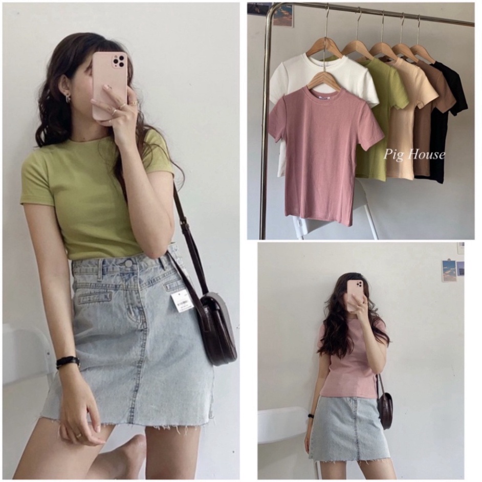Áo phông nữ cổ vo tròn ngắn tay vải tổ ong, áo co dãn nữ form rộng nhiều màu sắc hàng đẹp chất mềm , trendy xiao shop