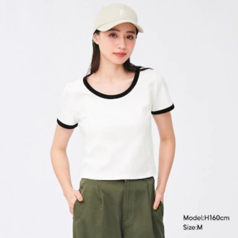 Áo croptop viền cổ GU thun gân trẻ trung