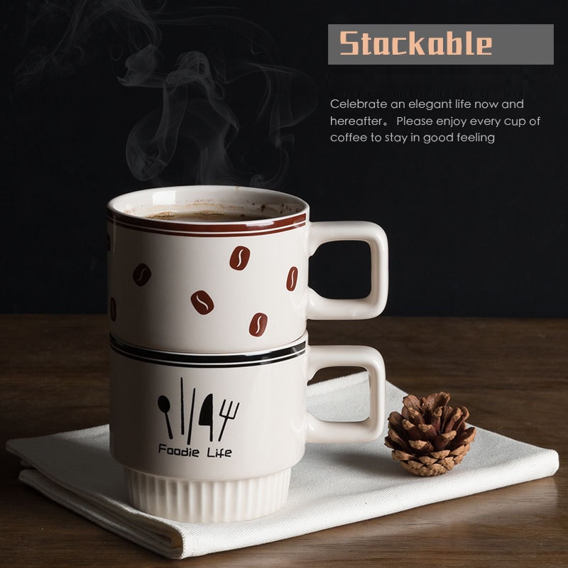 Cốc sứ cao cấp uống trà, cafe 320ml phong cách vintage