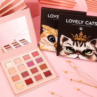 Bảng Phấn Mắt 16 Màu Lì / Nhũ Ngọc Trai Hình Mèo Dễ Thương Lâu Trôi