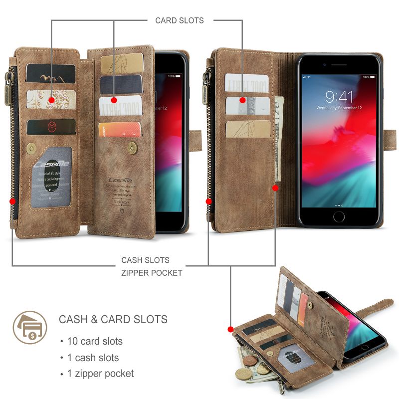 Ốp Điện Thoại Da Ví Lật Có Khóa Kéo Cho iPhone 12 11 Pro Max 12 Pro XS Max XS XR 8 7 6 6S Plus SE 2020