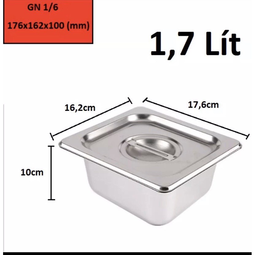 Khay inox GN 1/6, khay inox 304 đựng thực phẩm, thạch topping bán trà sữa size 1/6