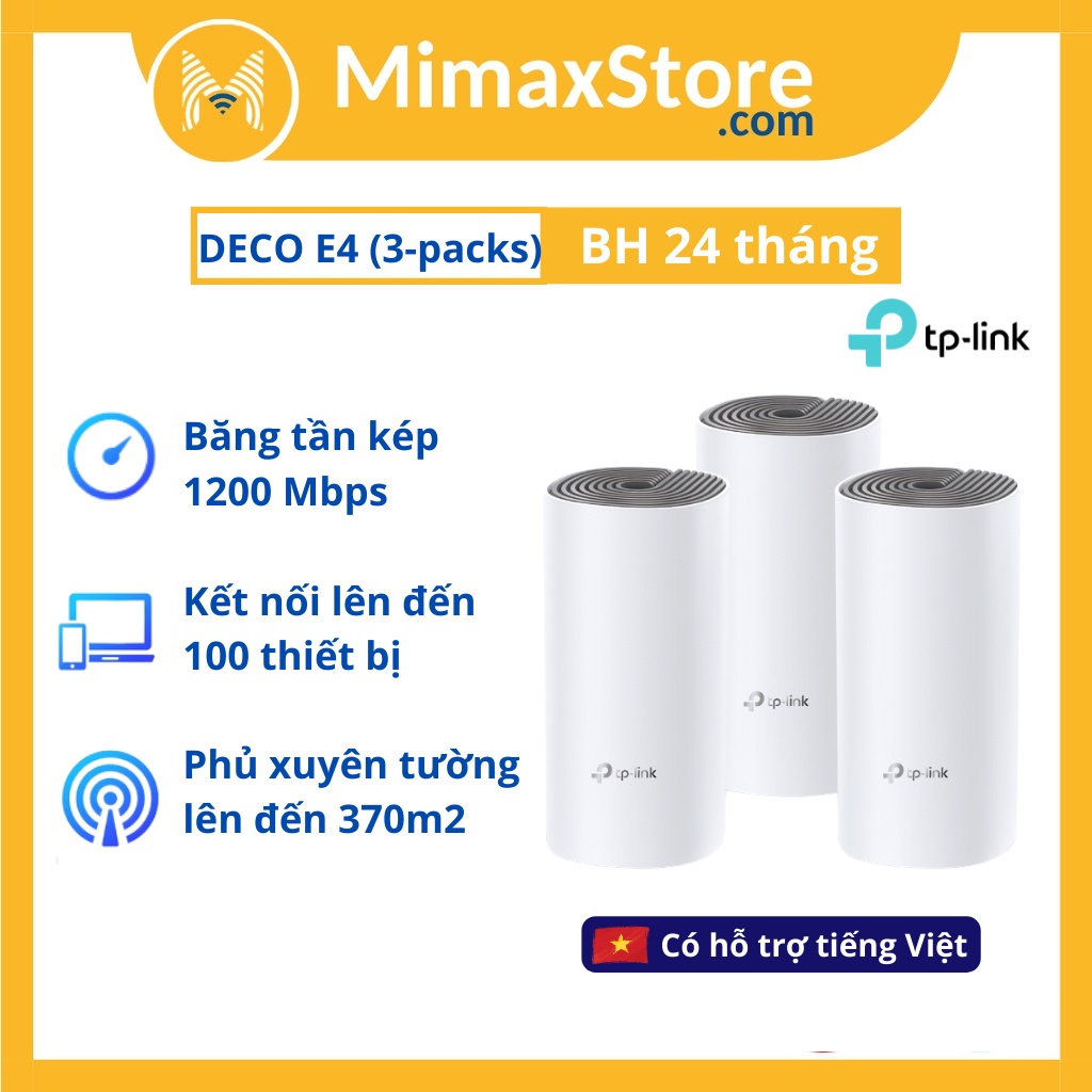 [Hỏa Tốc - HCM] Hệ Thống Wifi Mesh TP-Link Deco E4 AC1200 (3-Pack) | Hàng Chính Hãng | Bảo Hành 24 Tháng | Mimax Store