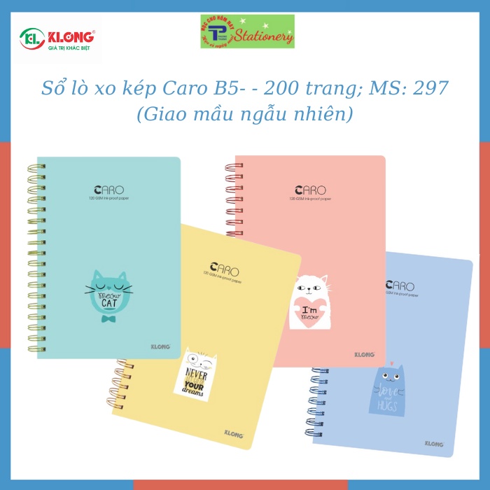 Sổ lò xo kép KLONG Caro B5 bìa cứng - 200 trang; MS: 297