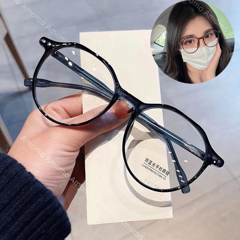 Mắt Kính Gọng Tròn Màu Xanh Dương Trong Suốt Thời Trang Cho Nam Và Nữ