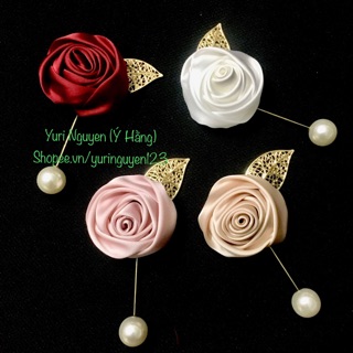 Hoa cài áo Handmade - Hoa hồng cuộn lụa cài áo nhiều màu cho nữ H12