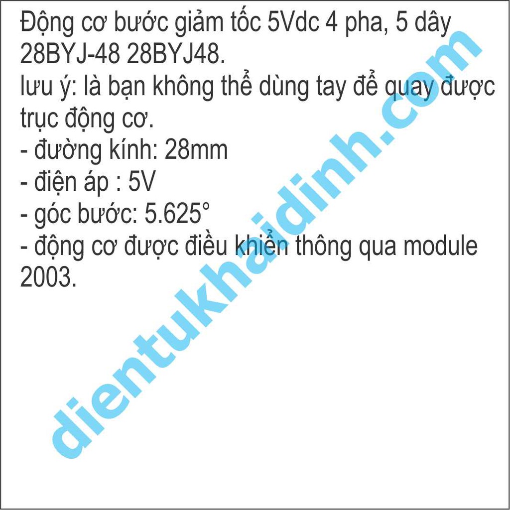 "Động cơ bước giảm tốc 5Vdc 4 pha, 5 dây 28BYJ-48 28BYJ48" KDE0382