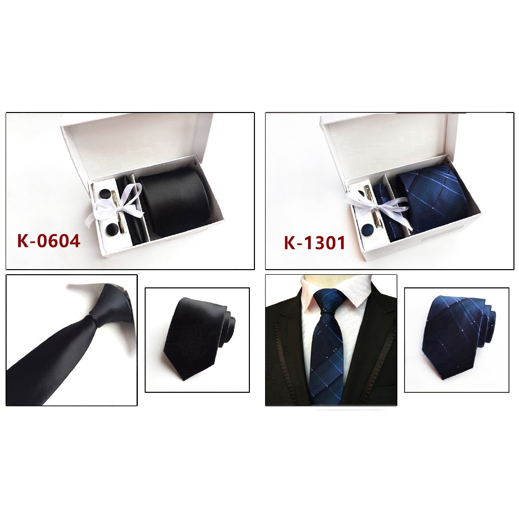 Set khuy măng sét và kẹp cà vạt EFAN họa tiết sọc caro độc đáo