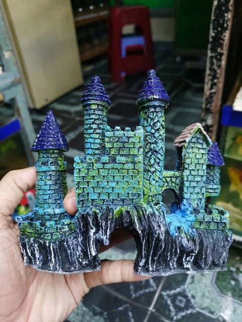 LÂU ĐÀI TRANG TRÍ HỒ CÁ NON BỘ 14x7x13cm MẪU 1