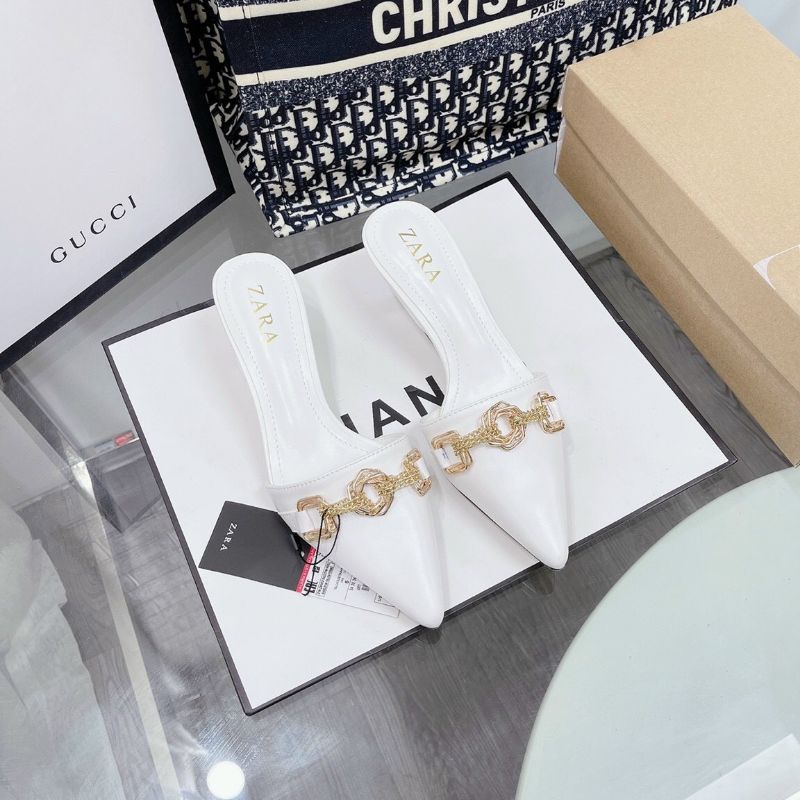 (ẢNH THẬT) Guốc Sục 5p Zara Khoá Xích Da Mềm Êm Fullbox Tem Hãng Cao Cấp