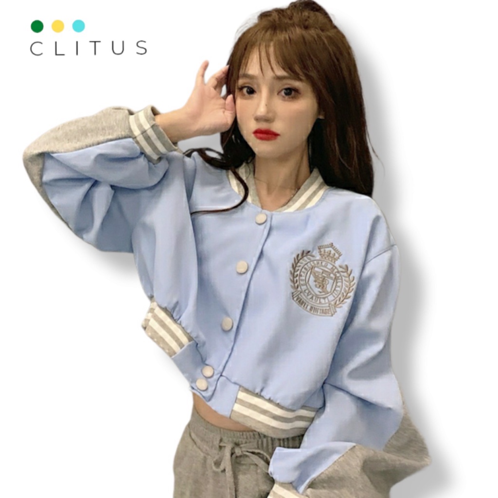 [ HÌNH THẬT SP 100% ]Áo Khoác Bomber  Nữ Form Croptop Cúc Bấm 2 Lớp Dày Mịn Siêu Đẹp  - CLITUS FASHION