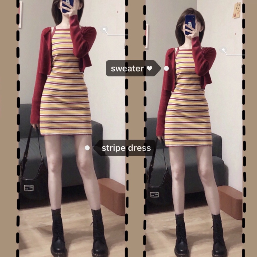 SUXI Đầm Dệt Kim Sát Nách Màu Sắc Thanh Lịch Dành Cho Nữ