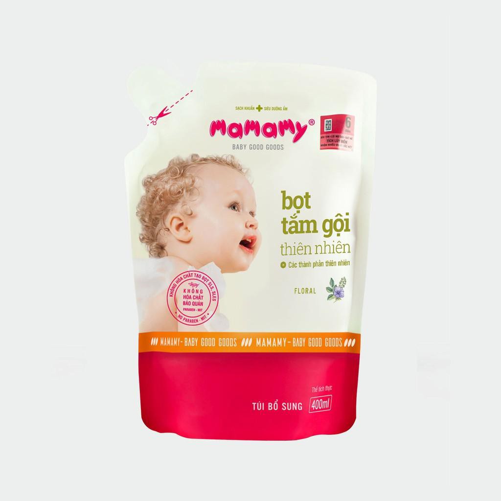 Túi bổ sung sữa tắm gội dạng bọt thiên nhiên Mamamy 400ml an toàn cho trẻ sơ sinh