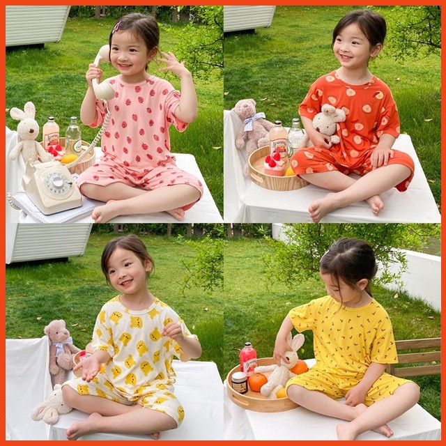 Đồ bộ cộc tay bé gái/ Bộ ngủ cho bé gái chất cotton - Hàng Trung Quốc Hãng Ambb Kids 1-8 tuổi (có clip, ảnh thật)