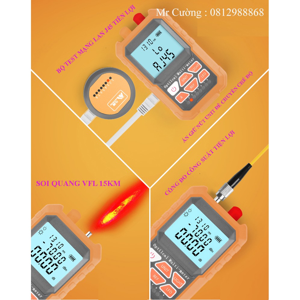 Máy Đo Công Suất Mini Kèm Soi 15Km Có Hỗ Trợ Sạc Cáp Quang Ftth
