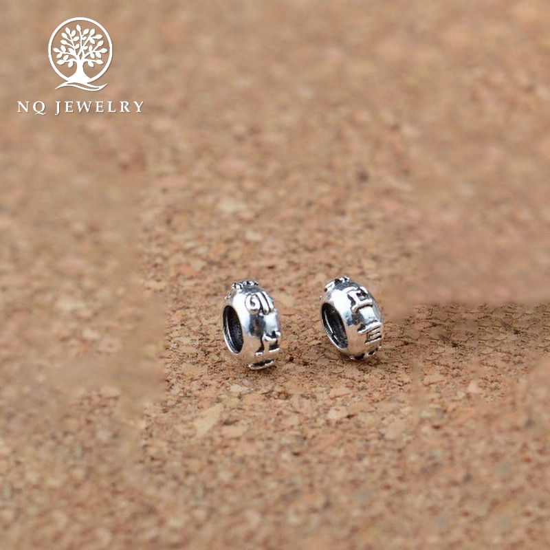 Combo 5 charm bạc chặn hạt họa tiết lục tự minh chú chữ nổi 6mm - NQ Jewelry