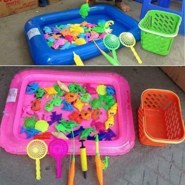 [KÈM PHAO VÀ RỔ] Bể Phao Câu Cá Cho Bé Tại Nhà Mẫu Mới – Gồm Phao – Cá – Vợt – Cần Câu-Rổ