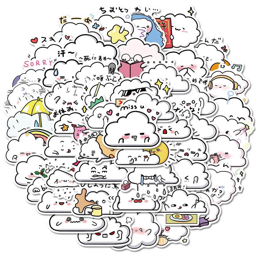 Bộ 50 Miếng Dán Chống Thấm Nước Hình Đám Mây Hoạt Hình Trang Trí Laptop Điện Thoại