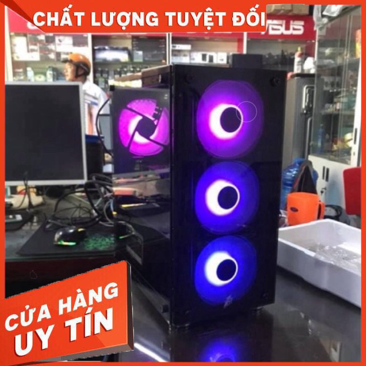 Bộ Case máy tính chơi game LOL Max setting. 3 Fan led, Vỏ kính cường lực trong suốt