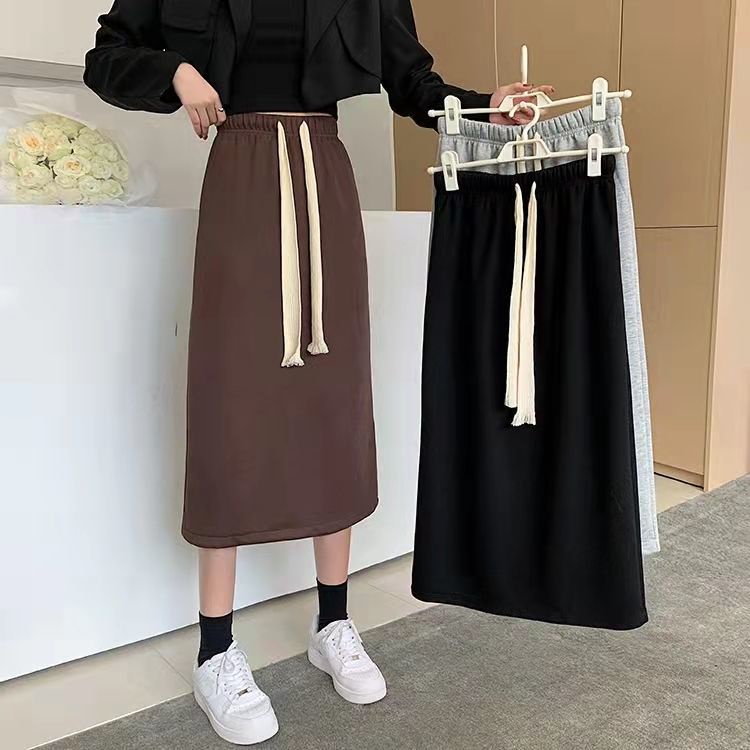 Chân váy dài xẻ tà phối dây rút phong cách Hàn Quốc đơn giản thời trang