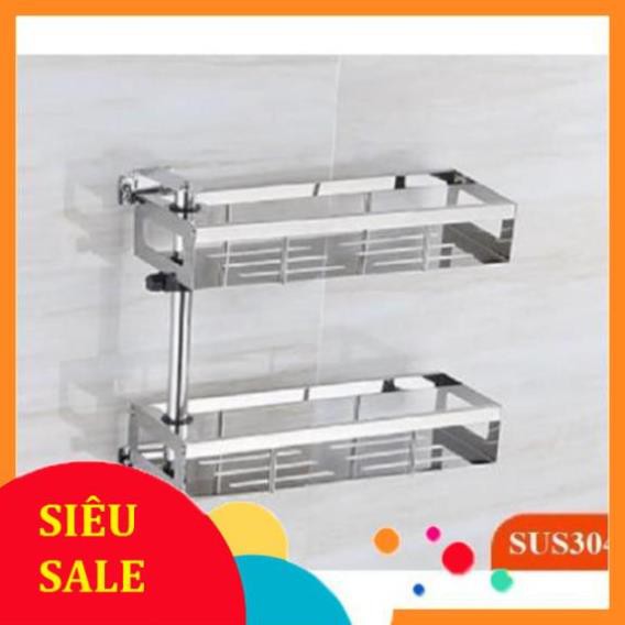 Kệ Để Đồ Phòng Tắm - Nhà Bếp Chất Liệu INOX 304 Sáng Bóng Xoay 180 độ lắp đặt khoan tường hoặc keo dán tường - 2 Tầng