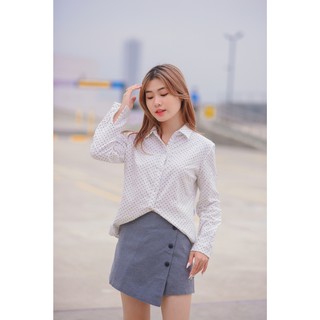 Áo Sơ Mi Nữ Tay Ngắn Chấm Bi Kiểu Dáng Cực Kỳ Ưa Nhìn