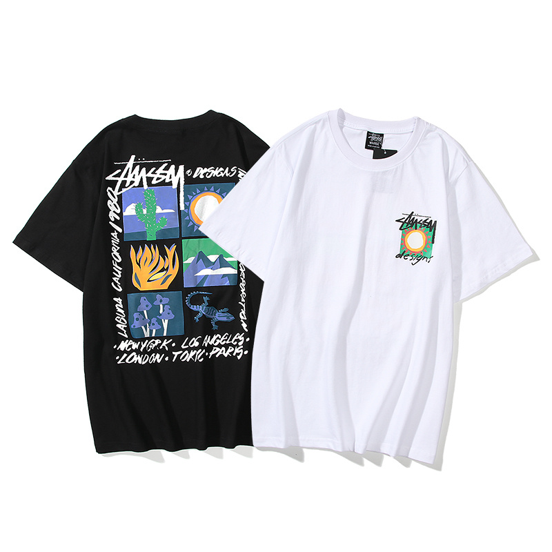 Stussy Fashion pure cotton pattern men's women's short-sleeved T-shirt couple tee unisex  6625#