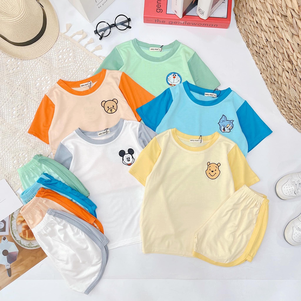 Bộ Cộc tay Size 80-150 (7-27kg) THUN LẠNH MINKYMOM thêu hình phối màu Dễ Thương Cho Bé