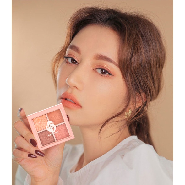 Bảng Phấn Mắt 4 Ô K'PEINE HANZO Tone Màu Cam Hàn Tây Kèm Nhũ Nội Địa