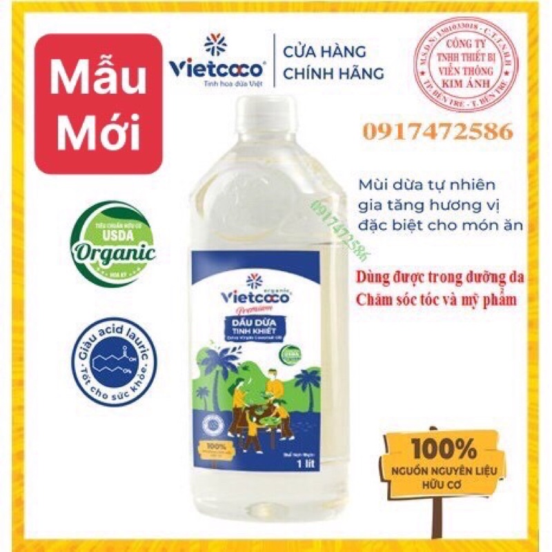 Dầu Dừa Vietcoco Chính Hãng Nguyên Chất 1 lít - dầu dừa tinh khiết- DẦU DỪA NGUYÊN CHẤT ORGANIC MỸ PHẨM VIETCOCO