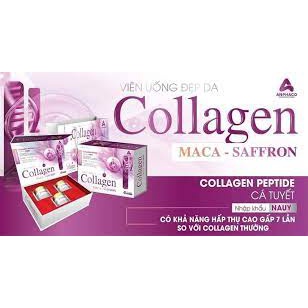 Viên Uống Đẹp Da Collagen Maca-Saffron - Hỗ trợ giảm các triệu chứng khô da, nhăn da, sạm da (hộp 3 lọ x 15 viên)