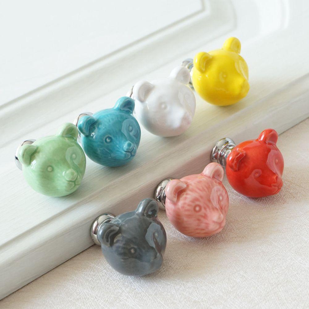 KUNHEV Set 2 Tay Nắm Cửa Bằng Gốm Hình Gấu Dễ Thương Cho Phòng Ngủ Của Bé