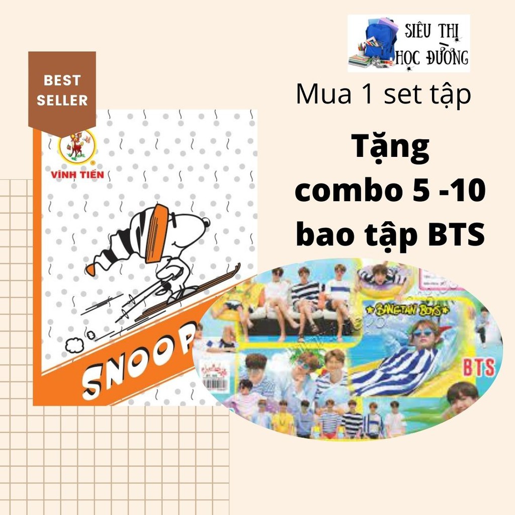 Tập 96T Vibook Snoopy Vĩnh Tiến caro, Oli, kẻ ngang. Nhận Quà khi mua set 5-10Q tập-Vở Vinh Tiến