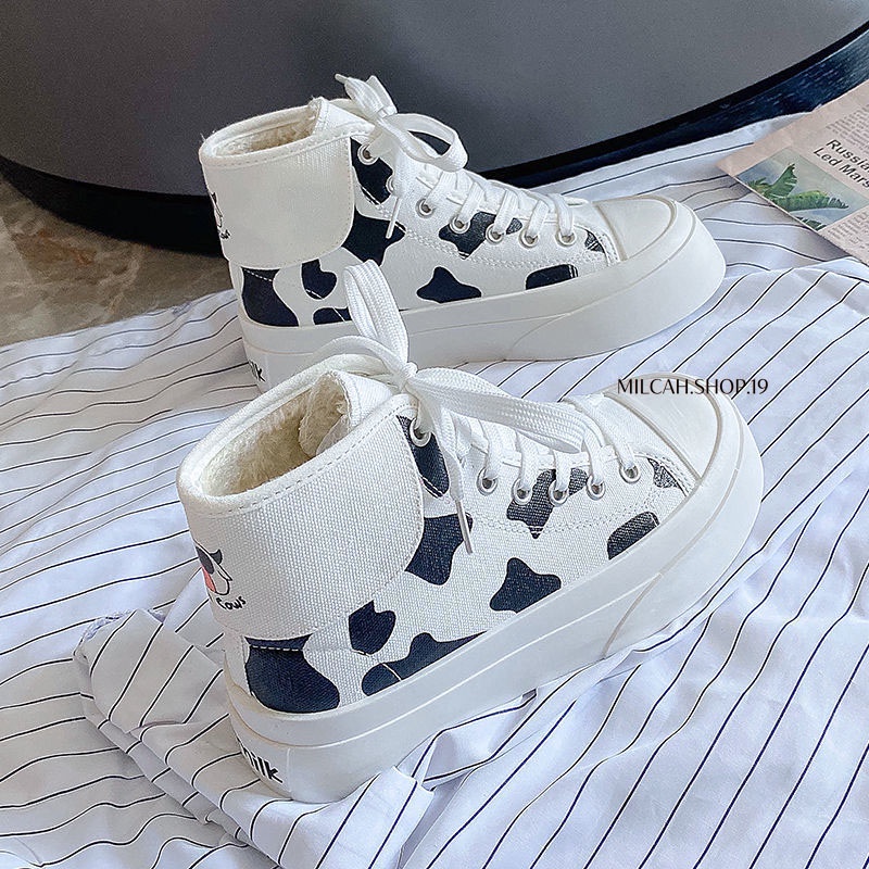 Giày sneaker nữ cao cổ hình gấu, hình bò sữa siêu đẹp, dễ thương | BigBuy360 - bigbuy360.vn