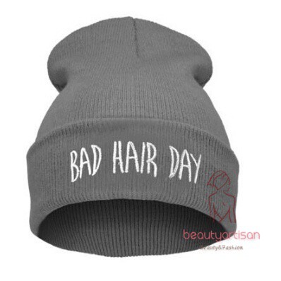 Mũ len trùm đầu thêu chữ BAD HAIR DAY phong cách năng động, thể thao