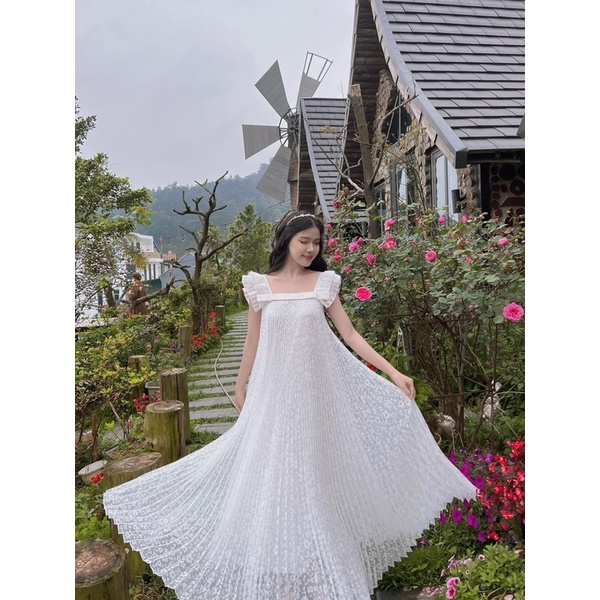 ĐẦM  MAXI TƠ ORGANZA HOA TRẮNG DẬP LY SIÊU XINH, ĐI TIỆC, ĐI BIỂN, ĐI CHƠI, CHỤP PHOTO NÀNG THƠ