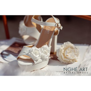 Giày cưới Nghé Art cao gót đính hoa lụa 283