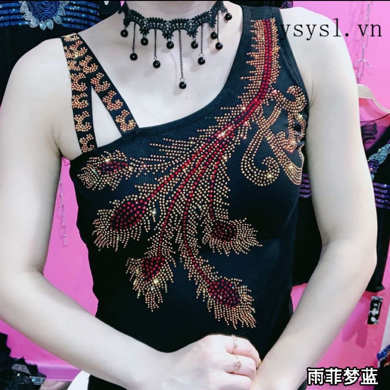 Áo Hai Dây Dáng Ôm Đính Kim Cương Giả Phong Cách Châu Âu Hàng Mới 2022