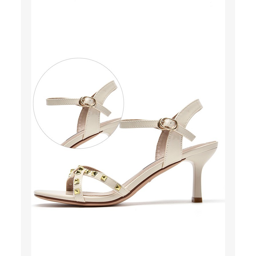 Sandal quai chéo Dusto, da bóng, gót nhọn cao 7cm