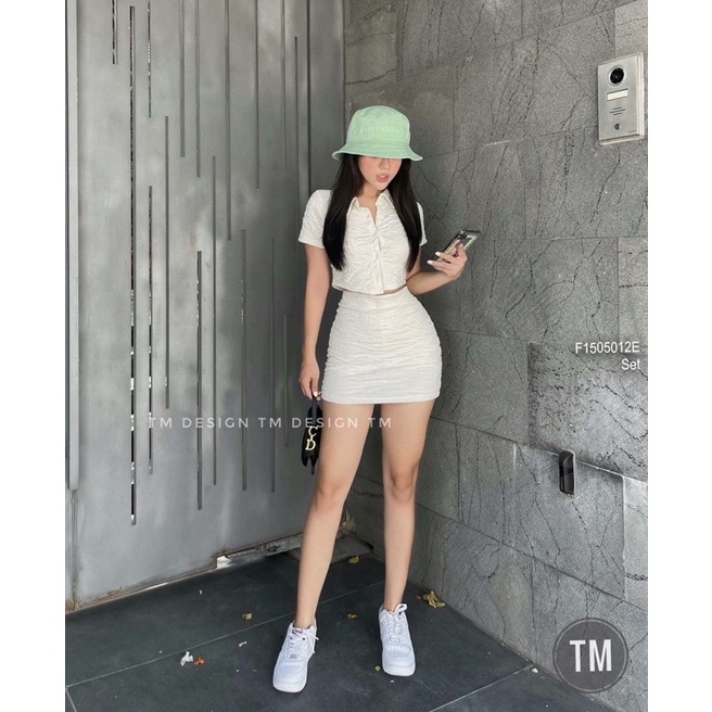 Sét bộ áo croptop phối chân váy body